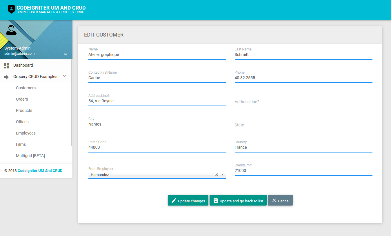 Codeigniter CRUD Generator User Manager Material Design 